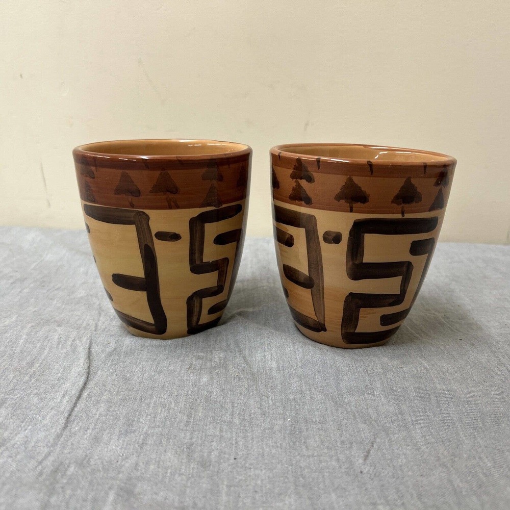 Starbucks Mugs Hand Painted In Italy Primitive Tribal Brown Tan FS Charity - Picture 4 of 9